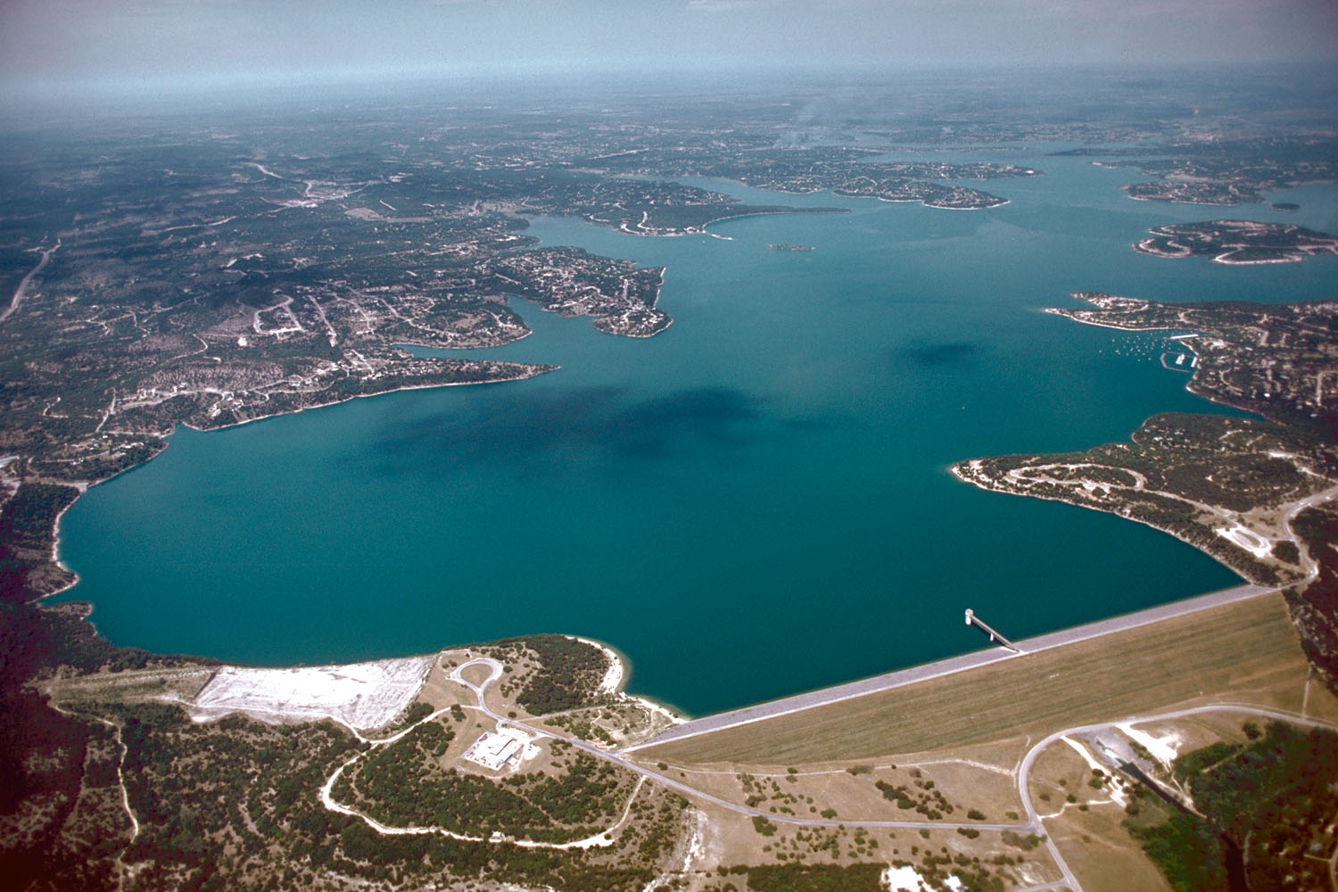 Aerial view of Canyon Lake and Dam, Comal County, Texas